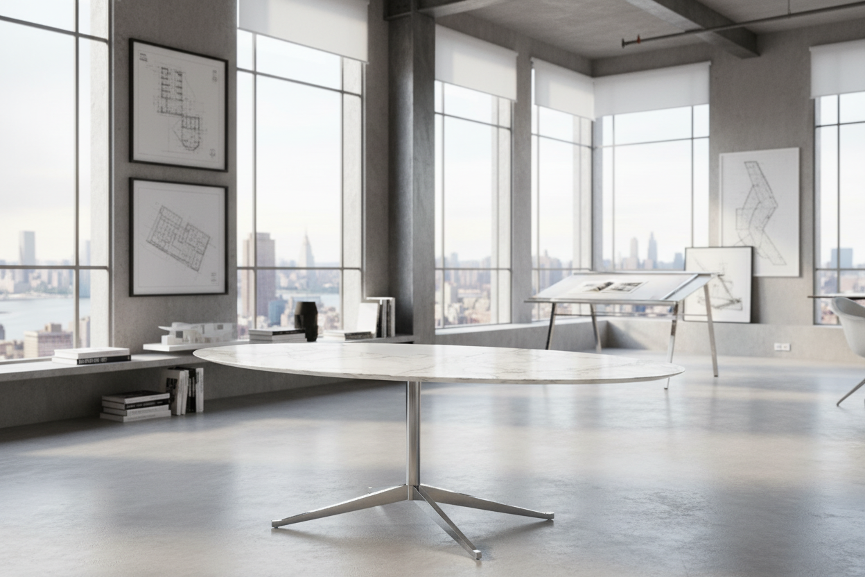 Tähti Oval — Calacatta Marble & Polished Chrome Star-Base Dining Table RISQUE DE DMCA