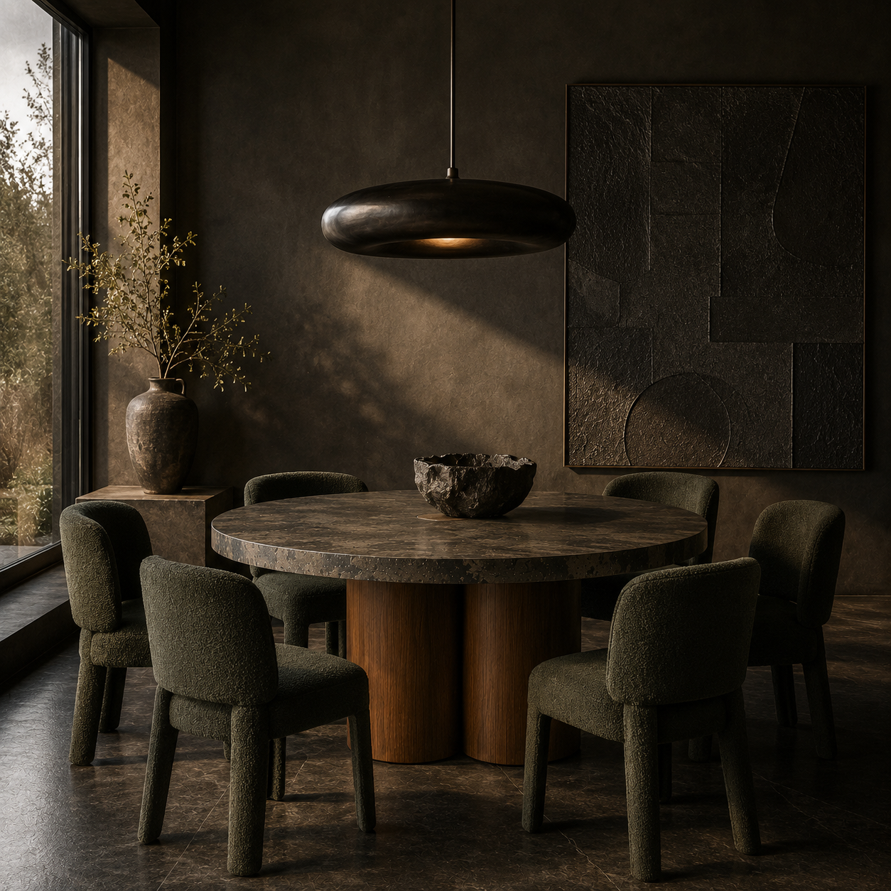 Palo Round — Patinated Metal & Solid Teak Dining Table