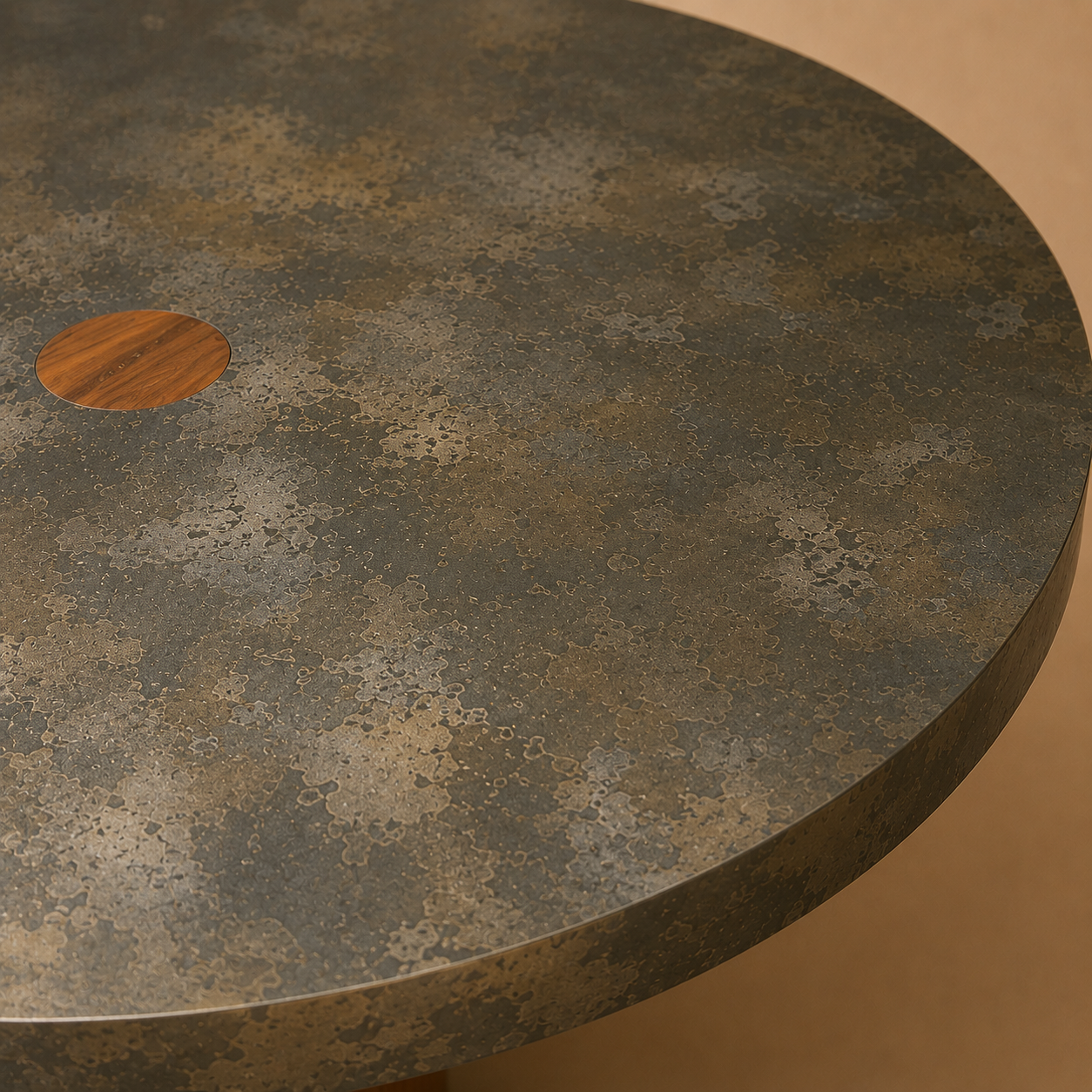 Palo Round — Patinated Metal & Solid Teak Dining Table