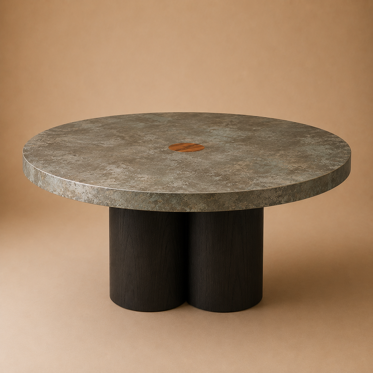 Palo Round — Patinated Metal & Solid Teak Dining Table