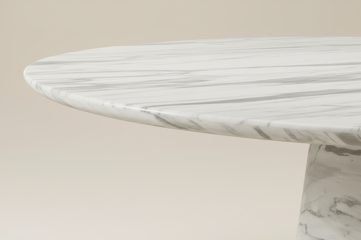 Kivi Round — All-Marble Cone Pedestal Dining Table