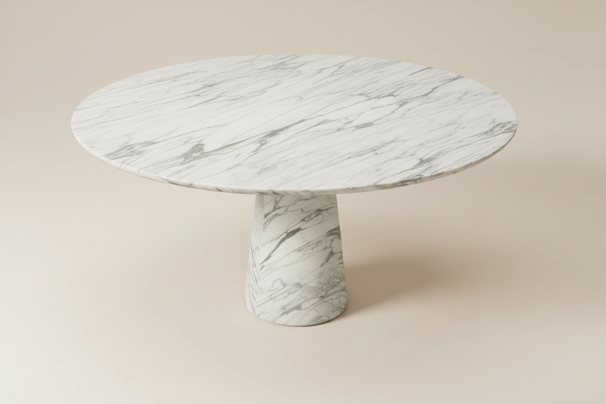 Kivi Round — All-Marble Cone Pedestal Dining Table