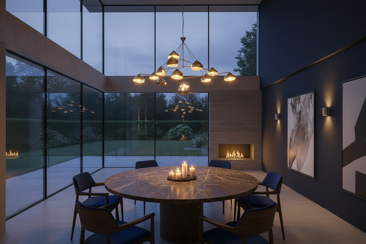 Pylväs Round — Emperador Dark All-Marble Fluted Column Dining Table