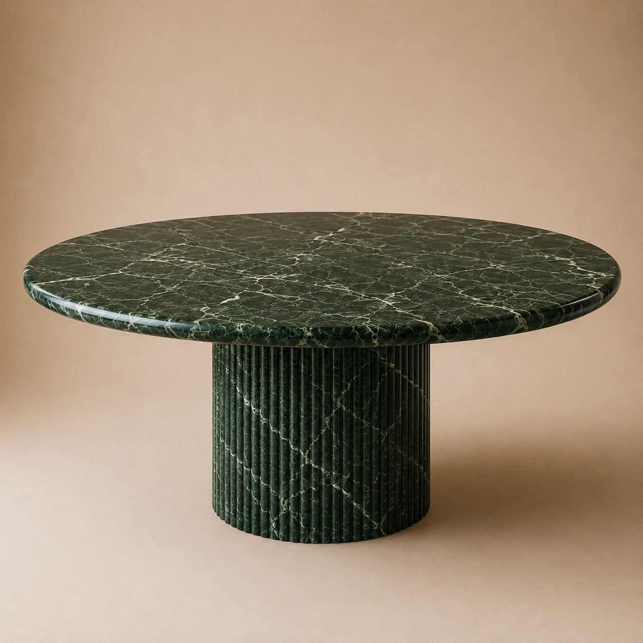 Pylväs Round — Emperador Dark All-Marble Fluted Column Dining Table