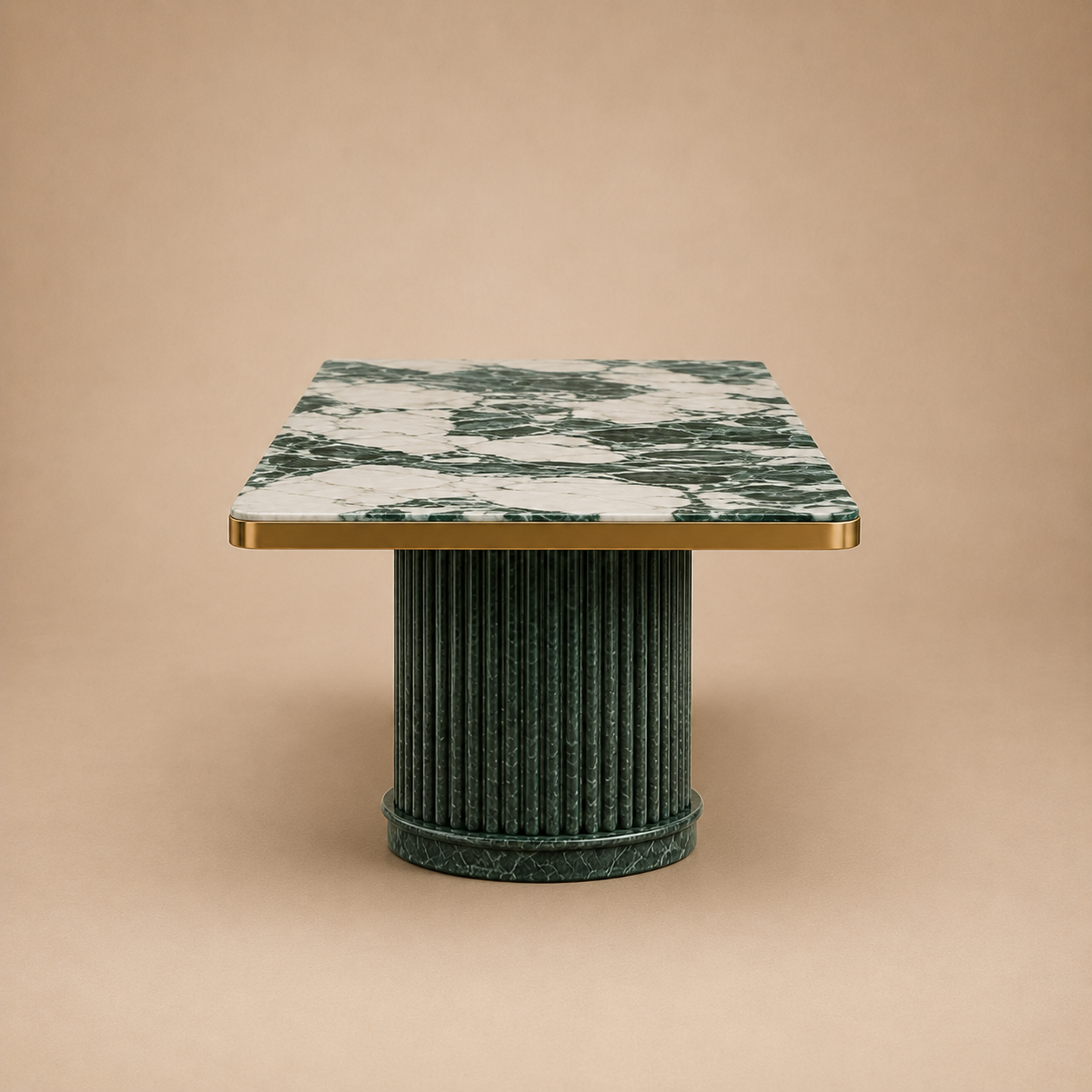 The Sammal Rectangular — Green & White Marble Top with Brass Edge on Fluted Stone Columns