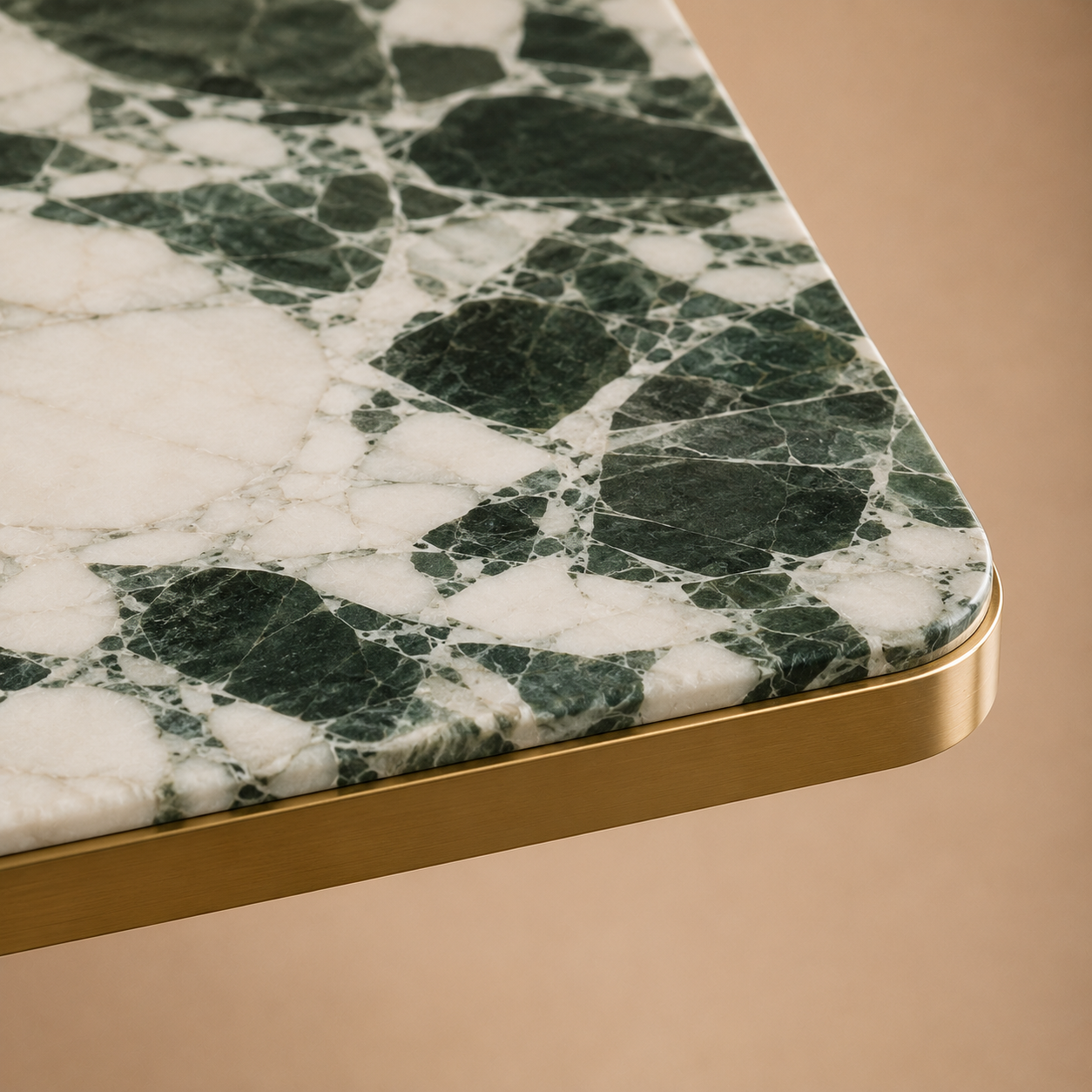 The Sammal Rectangular — Green & White Marble Top with Brass Edge on Fluted Stone Columns