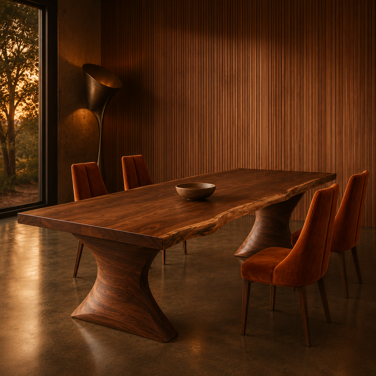The Siipi Rectangular Dining Table — Solid Walnut with Sculpted Double-Wing Base