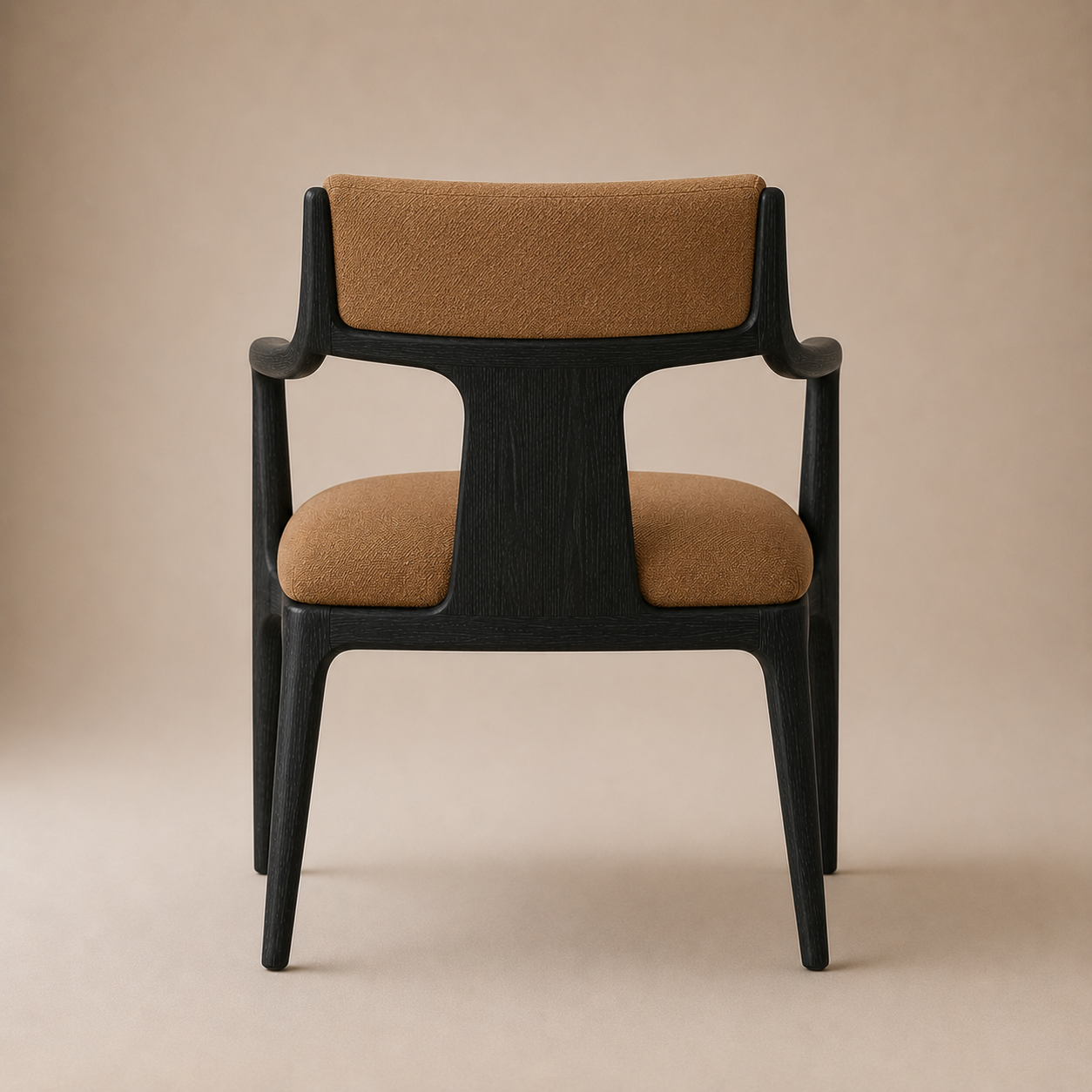 The Span Dining Armchair — Ebonized Oak Open Frame with Cognac Upholstered Seat & Back