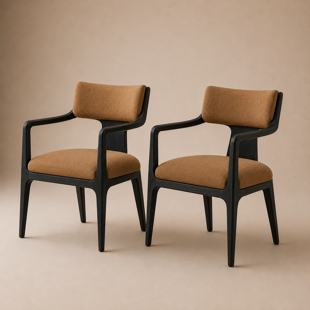 The Span Dining Armchair — Ebonized Oak Open Frame with Cognac Upholstered Seat & Back