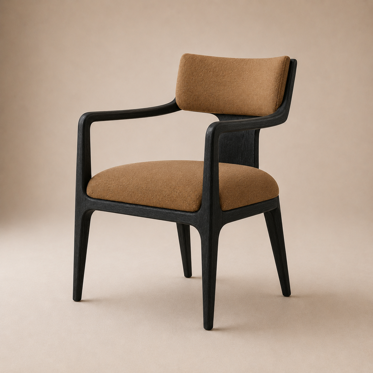 The Span Dining Armchair — Ebonized Oak Open Frame with Cognac Upholstered Seat & Back