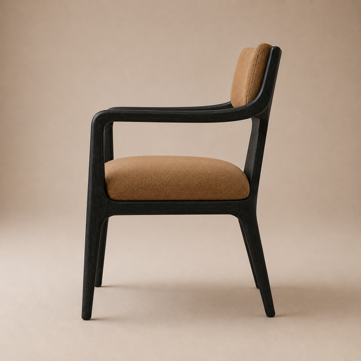 The Span Dining Armchair — Ebonized Oak Open Frame with Cognac Upholstered Seat & Back