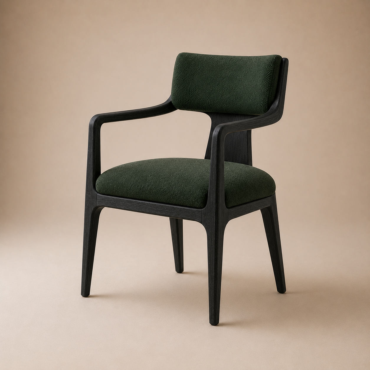 The Span Dining Armchair — Ebonized Oak Open Frame with Cognac Upholstered Seat & Back