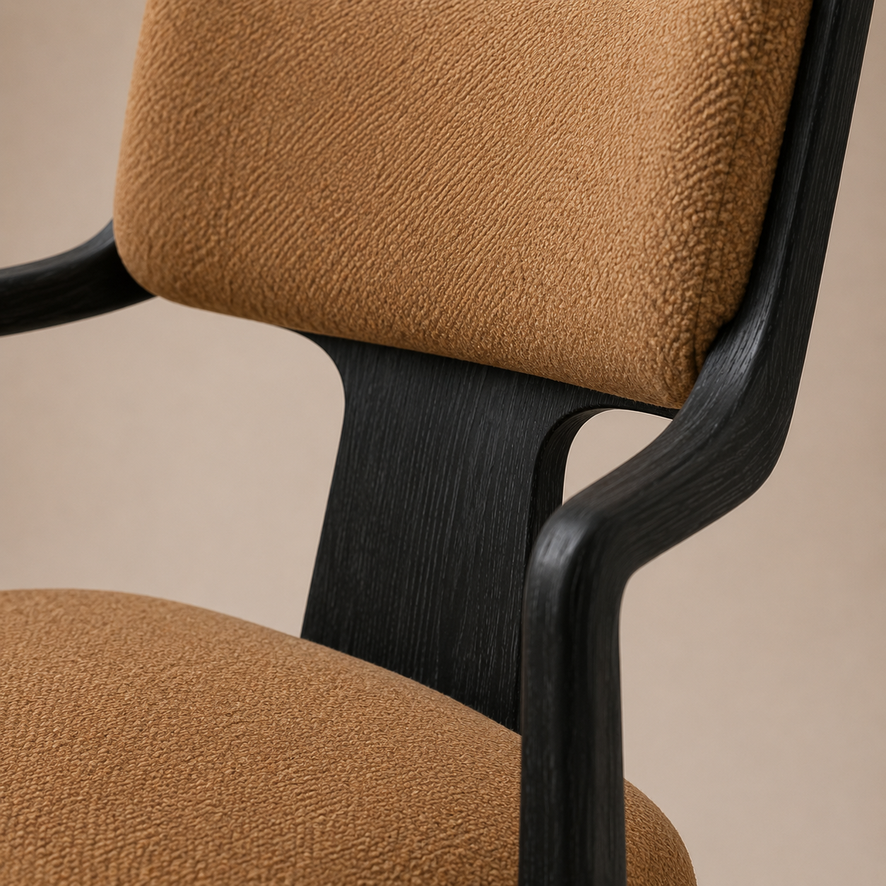 The Span Dining Armchair — Ebonized Oak Open Frame with Cognac Upholstered Seat & Back