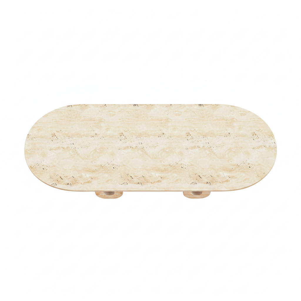 Holvi Oval — Bi-Tone Travertine Double Arch Dining Table