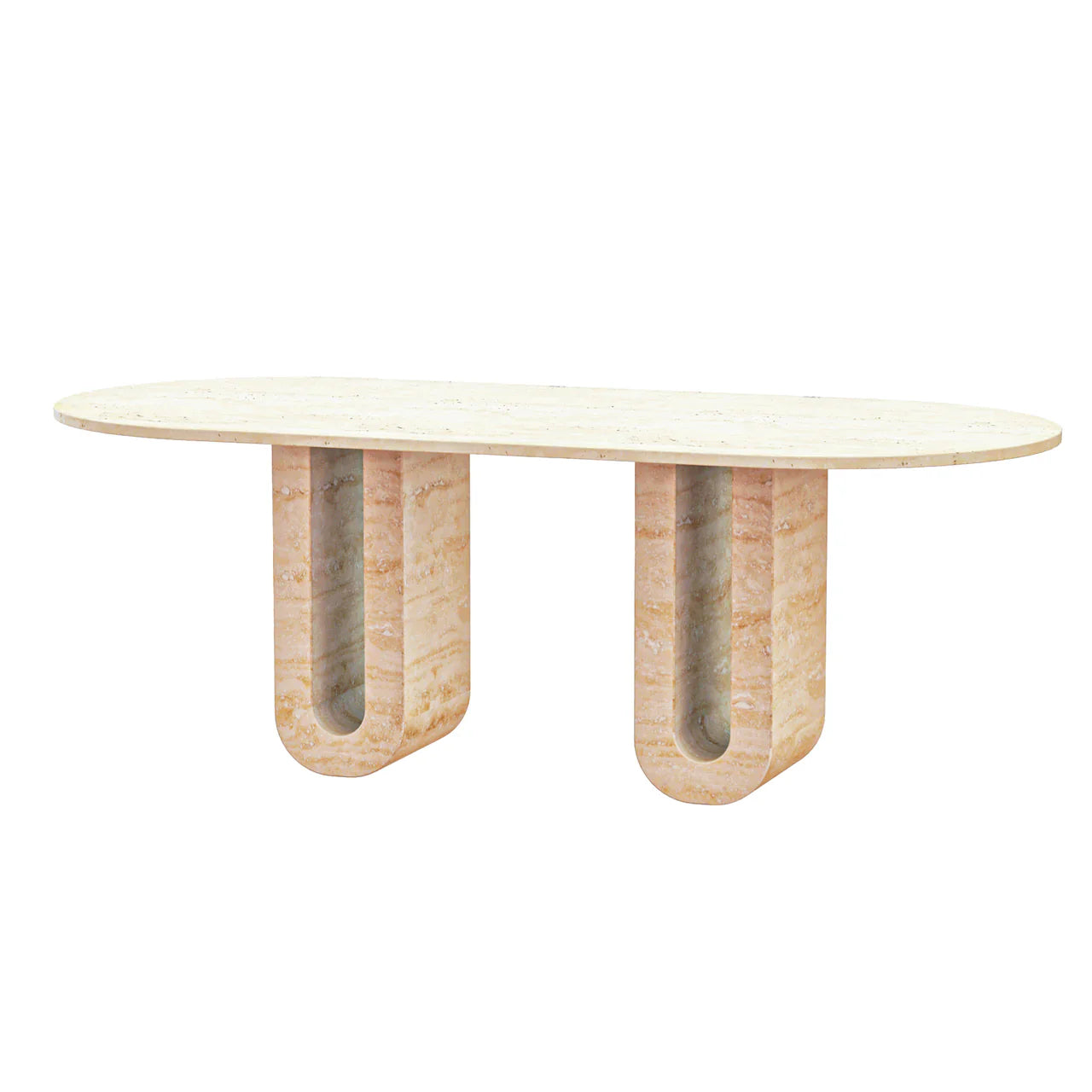 Holvi Oval — Bi-Tone Travertine Double Arch Dining Table