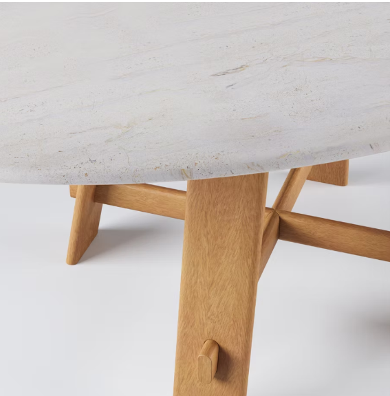 Kaarna Oval — Marble & Solid Teak Dining Table