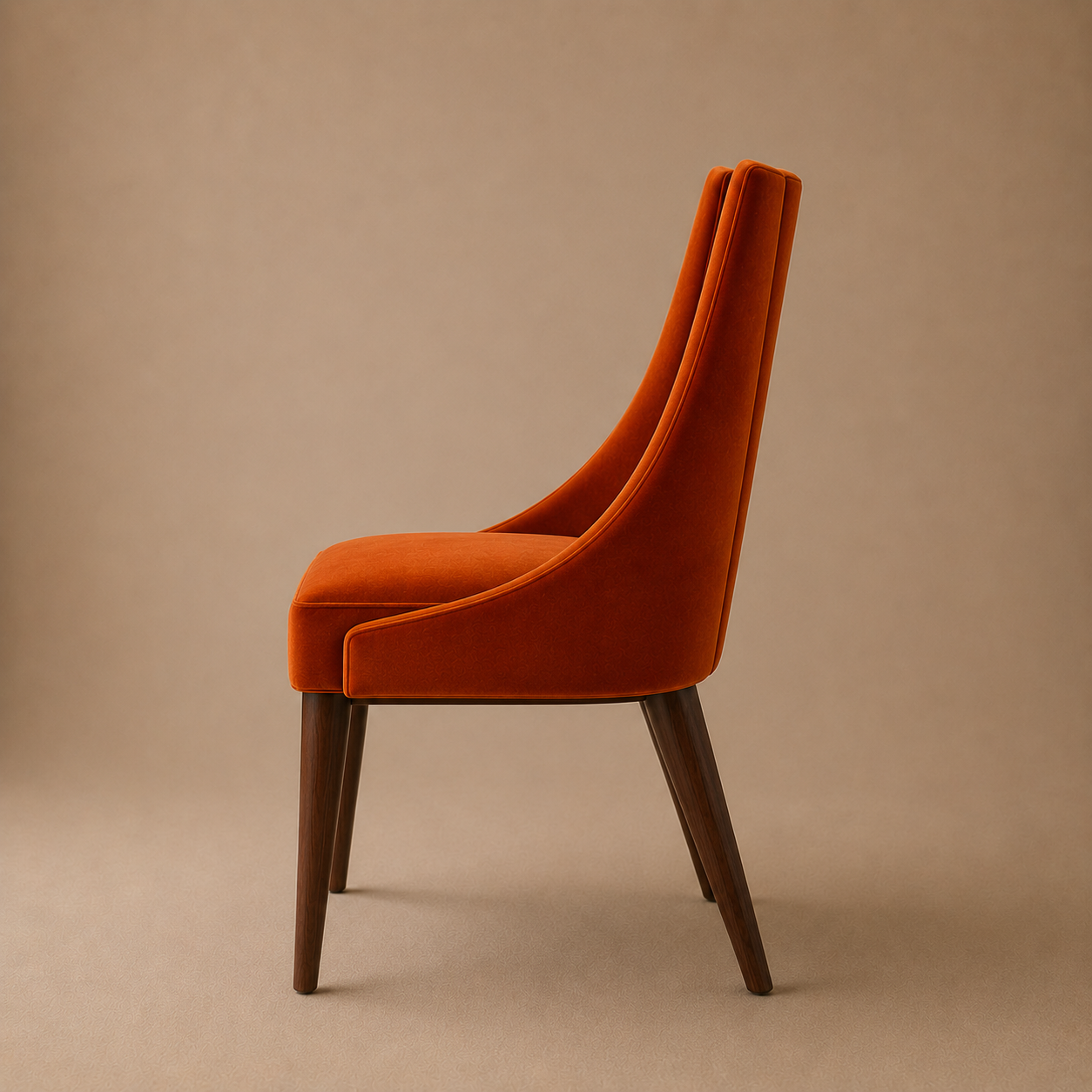 The Tuli Dining Side Chair — High-Back Split Velvet in Burnt Orange with Solid Walnut Legs