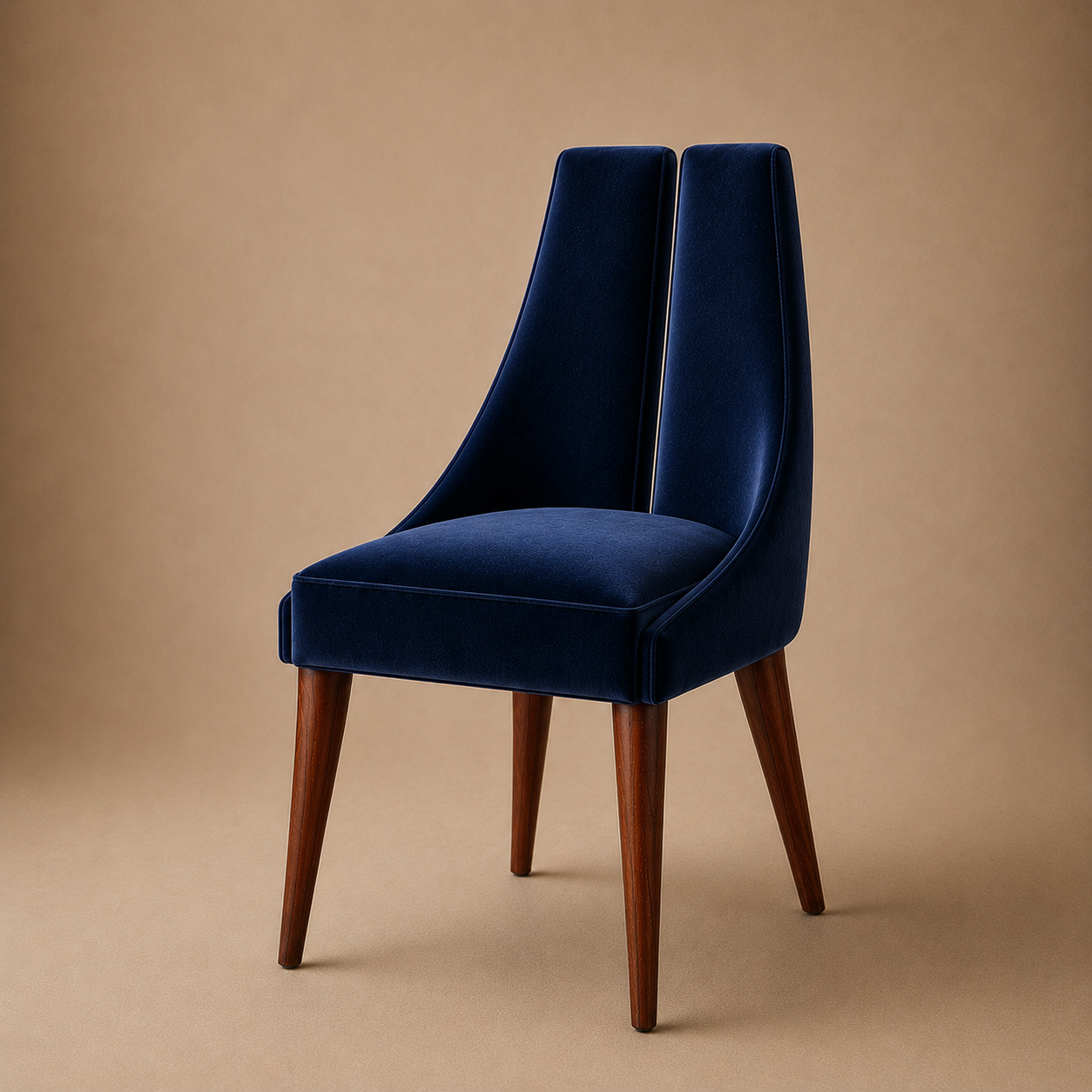 The Tuli Dining Side Chair — High-Back Split Velvet in Burnt Orange with Solid Walnut Legs