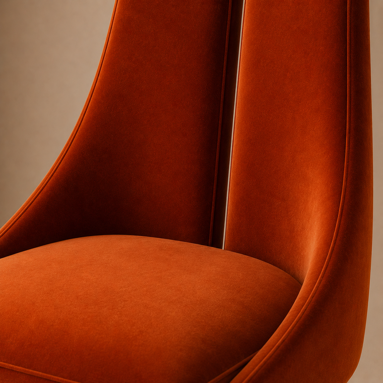 The Tuli Dining Side Chair — High-Back Split Velvet in Burnt Orange with Solid Walnut Legs