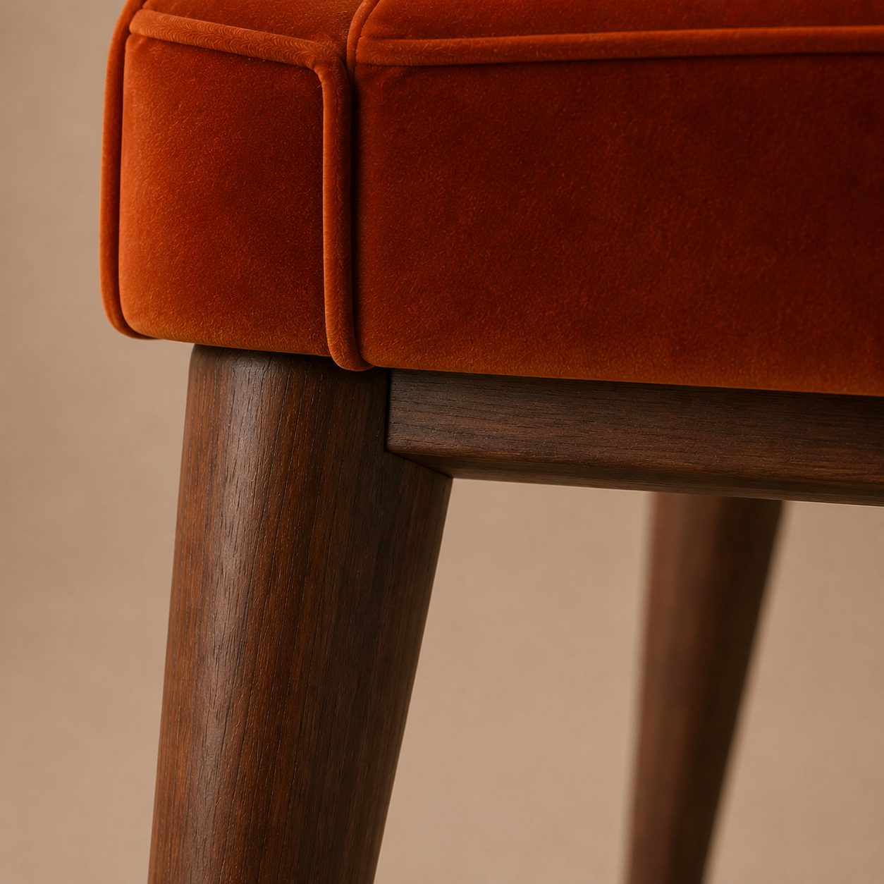 The Tuli Dining Side Chair — High-Back Split Velvet in Burnt Orange with Solid Walnut Legs