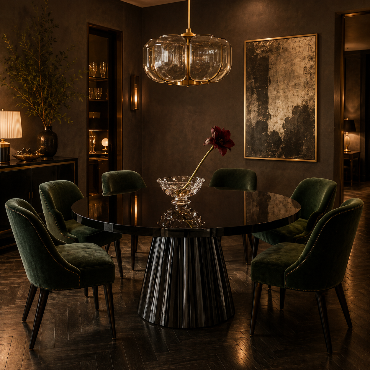 Uoma Round — Lacquered Fluted Pedestal Dining Table