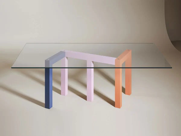 Varjo Rect — Glass & Painted Steel Dining Table